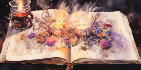 Poster - An open book on a wooden table, suitable for educational or literary concepts