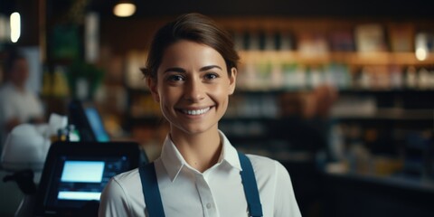 Poster - A woman holding a cell phone. Suitable for technology concepts