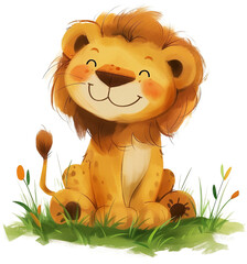 Wall Mural - Cute lion isolated on transparent background. PNG