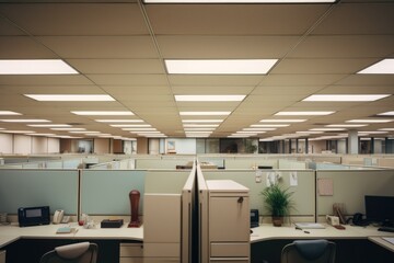 Poster - Office cubicle with two desks and a plant, suitable for business concepts