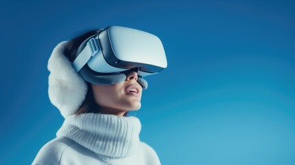 Poster - A woman wearing a pair of virtual reality glasses. Suitable for technology concepts