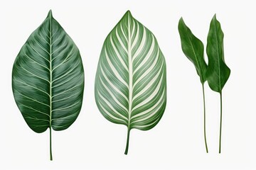 Poster - Image of three distinct types of leaves on a plain white background. Perfect for botanical illustrations or nature-themed designs