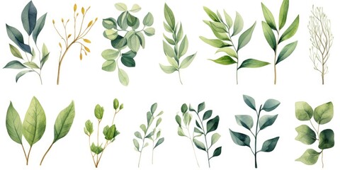 Poster - Collection of different types of leaves on a clean white background. Perfect for botanical projects
