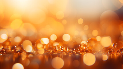 Gold background. Bubbles underwater with bokeh effect. AI generative