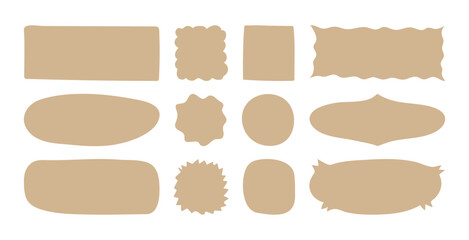 Poster - Blank text Frames template in Doodle style. Beige empty Textbox or speech bubbles isolated on white background. Hand drawn quote poster Set. Minimalist ragged illustration as created by children