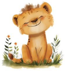 Wall Mural - Cartoon style lion isolated on transparent background. PNG