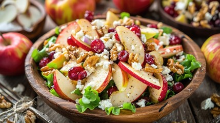Wall Mural - Homemade Autumn Apple Cranberry Salad with walnut, feta cheese and vegetables