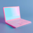 Minimalist pink 3d laptop with a modern design and pastel colors on blue background