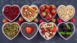 Selection of healthy food for heart, life concept