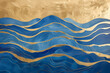 Elegant abstract design with blue waves and golden accents