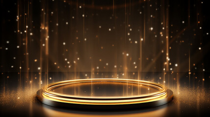 Wall Mural - golden round podium with light clouds, a stage for a new product with an empty copy space