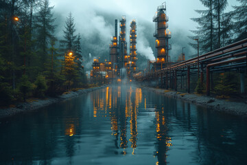 Poster - the rhythmic beat of an industrial heart in a city against the subtle pulse of a natural environment