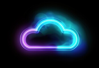 Poster - Futuristic illustration of a neon cloud - a bright, glowing icon representing cloud computing and data storage in cyberspace