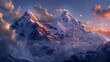 Panorama of snowcapped mountain peaks in the clouds,
Sunset in the winter mountains wallpapers mountain landscape background
