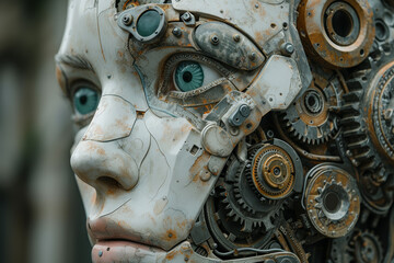Poster - a figure with clockwork mechanisms replacing body parts, visualizing the mechanistic aspects of cogn