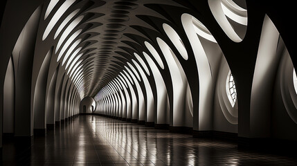 The underground labyrinth of the metro, where shadows play in the corners and steel structures c