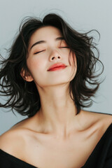 Wall Mural - beautiful confident young adult asian woman posing for beauty portrait. pretty smiling happy healthy