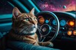 Future Cat 3d render. science fiction art using AI, featuring futuristic technology, space exploration, or otherworldly environments to transport viewers to distant realms