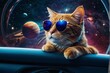 A cat is sitting in a car and looking through a telescope.
