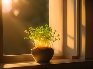 Sticker - green sprouts in glass bowl