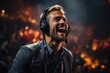 With energy and enthusiasm, a motivational speaker delivers a powerful message to the crowd while wearing a headset, igniting inspiration and motivation