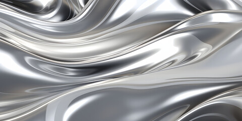 Wall Mural - Chrome Glossy Silver Fluid Texture Background. Abstract Background