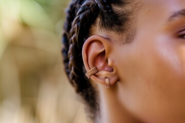 Wall Mural - close view of a boho ear cuff on a models ear