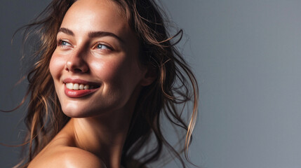 Wall Mural - beauty portrait of happy attractive young woman with glowing healthy radiant pure skin and beautiful