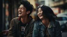 Happiness captured: Laughing couple enjoying a cinematic moment