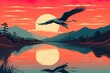 Sunset and camping illustration - stock illustration 