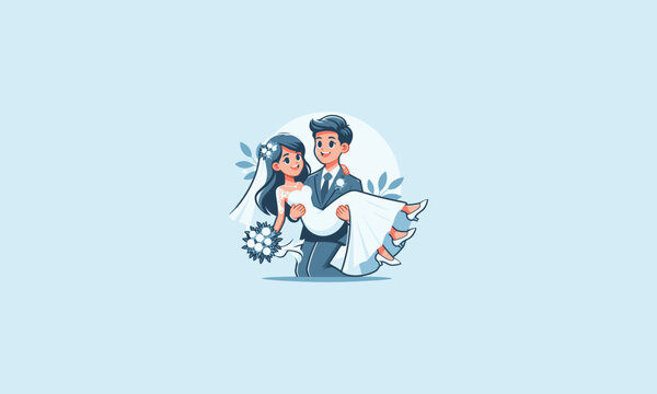 the groom carries the bride vector flat design