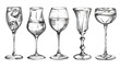 Vector set of glasses goblets in ink hand drawn 