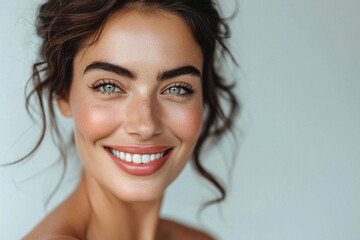 Wall Mural - beauty portrait of happy attractive young woman with glowing healthy radiant pure skin and beautiful