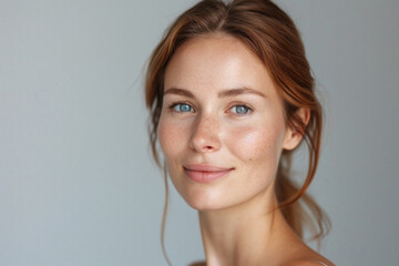Wall Mural - happy attractive confident young adult or mid aged european woman posing for beauty aesthetic portra