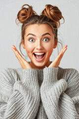 Wall Mural - happy pretty young european woman beauty of fashion model on background. smiling girl with healthy p