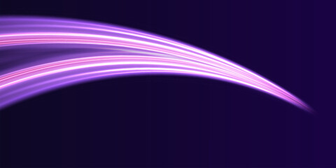 Poster - Neon stripes in the form of drill, turns and swirl. Illustration of high speed concept. Image of speed motion on the road. Abstract background in blue and purple neon glow colors.