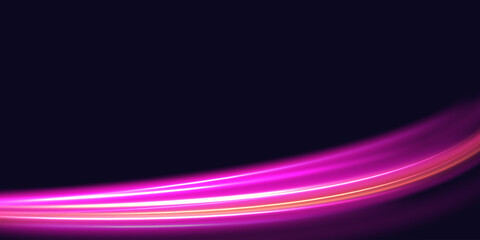 Poster - Neon stripes in the form of drill, turns and swirl. Illustration of high speed concept. Image of speed motion on the road. Abstract background in blue and purple neon glow colors.