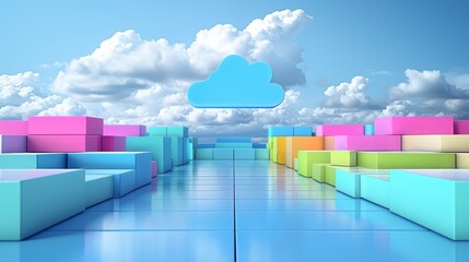 Poster - Abstract visualization of cloud computing layers, highlighting services like