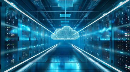 Poster - Eco-friendly cloud data center powered by renewable energy, emphasizing sustainability in tech infrastructure