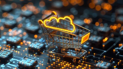 Poster - E-commerce platform powered by cloud computing, handling massive online transactions smoothly