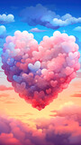 Fototapeta Niebo - Valentine's day background with heart-shaped clouds. Vector illustration.