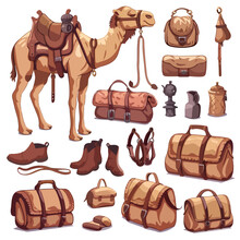 Cartoon Camel With Saddlery Isolated White Background