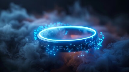 Poster - Wearable device syncing with cloud data, showcasing personal tech seamlessly integrated with cloud computing