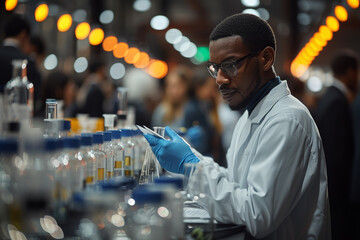 Poster - A scientist receiving recognition at an awards ceremony, symbolizing achievement and excellence in scientific research. Concept of scientific accomplishments. Generative Ai.