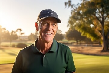 Canvas Print - Portrait of a happy senior golfer smiling at the golf course