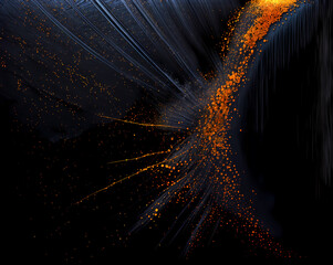 Abstract dynamic splashing particles background texture. Blue and orange science fiction style. Concept of Change, creativity and knowledge.