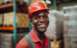 A blue-collar worker with a bright smile dons his hard hat, ready to tackle the construction site and build a better future