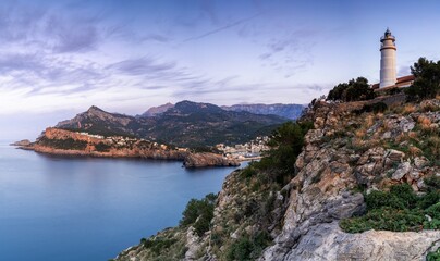 Sticker - view of the Cap Gros Lighthouse in northern Mallorca at sunset