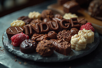 Poster - A creative arrangement of assorted chocolates forming the word 