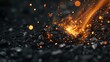 © QuietWord - top view close up coal burning with red flame glow under ground,  charcoal and coal energy fuel,  Generative Ai
